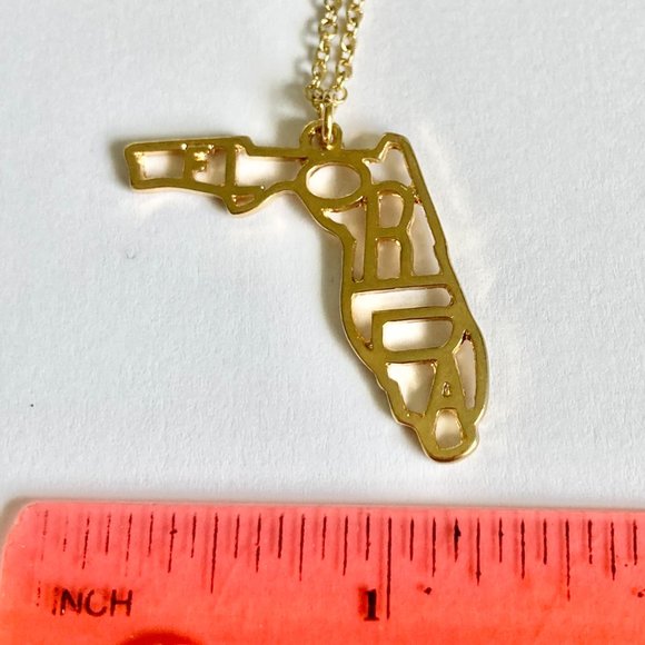 Florida State Map Flag Necklace Gold Plated 18-21" Sunshine Retirement Gift - Picture 6 of 8